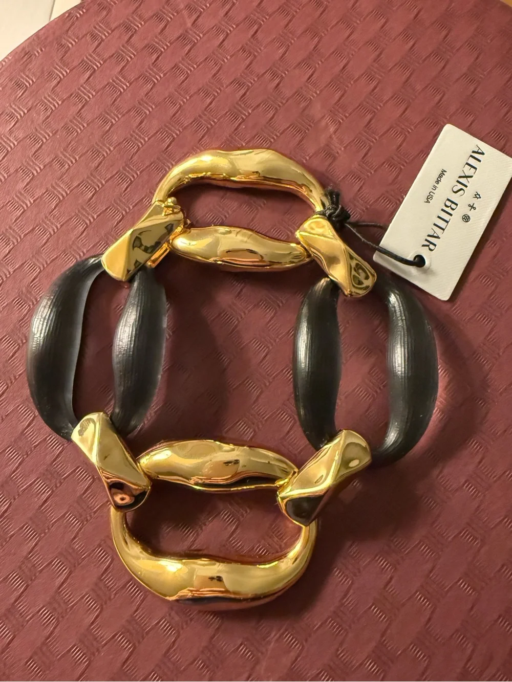 Alexis Bittar Gold and Black Oversized Link Bracelet NWT